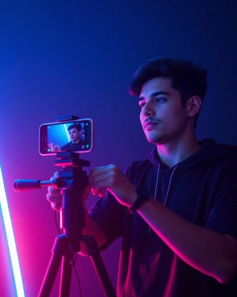 Creador de contenido grabando un video