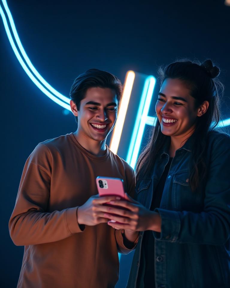 Dos creadores revisando su teléfono