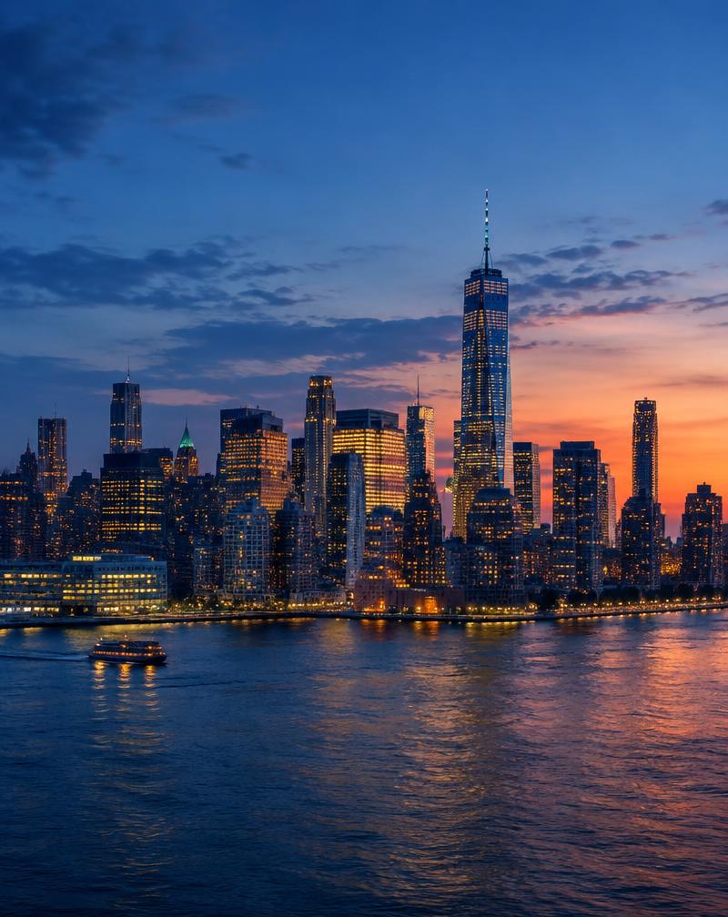 Horizonte de Nueva York al atardecer