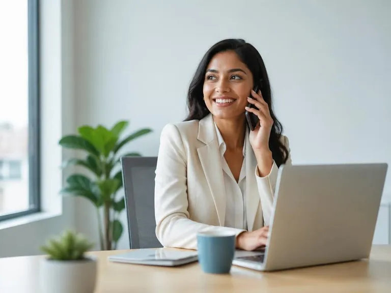 Profesional en su oficina contestando la llamada de un cliente